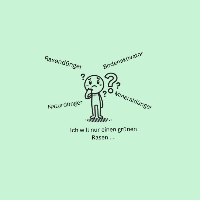 Jeder kann Kundenservice Ratloses Strichmännchen im Gartencenter – symbolisiert Unsicherheit beim Kauf und den Wert guter, freundlicher Kundenberatung.